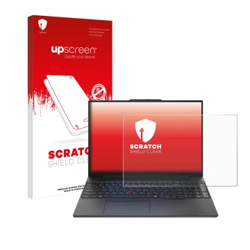Parte frontale di una confezione del prodotto con il logo del marchio upscreen. Accanto è raffigurato il dispositivo Lenovo Th