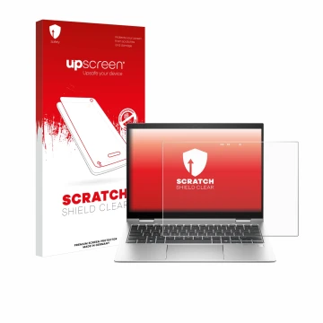 Parte frontale di una confezione del prodotto con il logo del marchio upscreen. Accanto è raffigurato il dispositivo HP Elite 