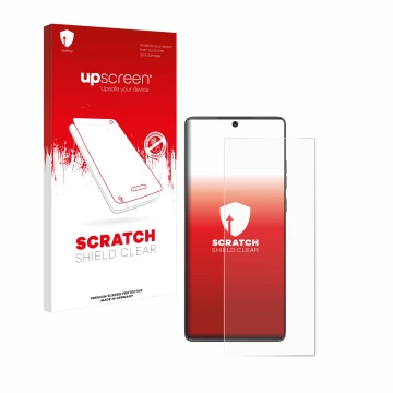 Parte frontale di una confezione del prodotto con il logo del marchio upscreen. Accanto è raffigurato il dispositivo Motorola 