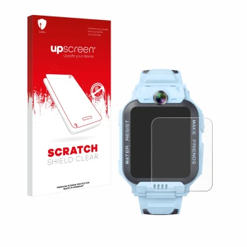 Parte frontale di una confezione del prodotto con il logo del marchio upscreen. Accanto è raffigurato il dispositivo Imoo Watc