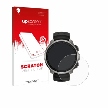 Parte frontale di una confezione del prodotto con il logo del marchio upscreen. Accanto è raffigurato il dispositivo Suunto Oc