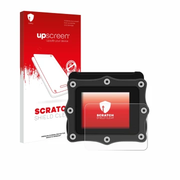 Parte frontale di una confezione del prodotto con il logo del marchio upscreen. Accanto è raffigurato il dispositivo Shearwate