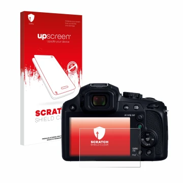 Parte frontale di una confezione del prodotto con il logo del marchio upscreen. Accanto è raffigurato il dispositivo Panasonic