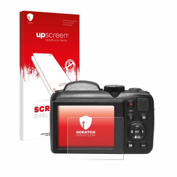Parte frontale di una confezione del prodotto con il logo del marchio upscreen. Accanto è raffigurato il dispositivo Kodak Pix