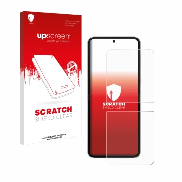 Parte frontale di una confezione del prodotto con il logo del marchio upscreen. Accanto è raffigurato il dispositivo Samsung G