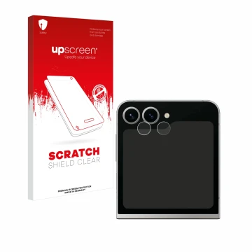 Parte frontale di una confezione del prodotto con il logo del marchio upscreen. Accanto è raffigurato il dispositivo Samsung G
