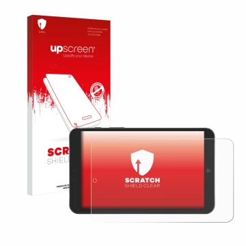 Parte frontale di una confezione del prodotto con il logo del marchio upscreen. Accanto è raffigurato il dispositivo Mediacom 