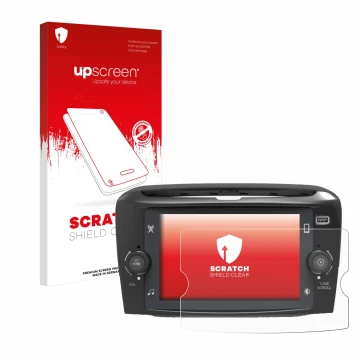 Parte frontale di una confezione del prodotto con il logo del marchio upscreen. Accanto è raffigurato il dispositivo Lancia Yp