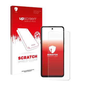 Parte frontale di una confezione del prodotto con il logo del marchio upscreen. Accanto è raffigurato il dispositivo ZTE Blade
