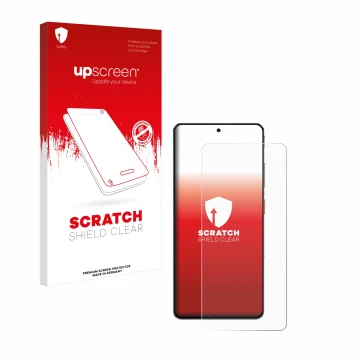 Parte frontale di una confezione del prodotto con il logo del marchio upscreen. Accanto è raffigurato il dispositivo ZTE Nubia