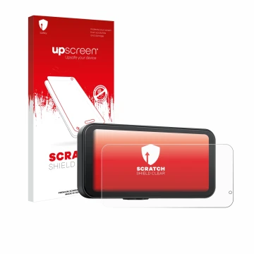 Parte frontale di una confezione del prodotto con il logo del marchio upscreen. Accanto è raffigurato il dispositivo Volam JM5