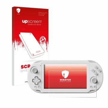 Parte frontale di una confezione del prodotto con il logo del marchio upscreen. Accanto è raffigurato il dispositivo AYN Odin 