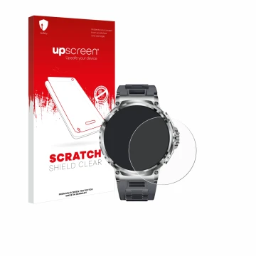 Parte frontale di una confezione del prodotto con il logo del marchio upscreen. Accanto è raffigurato il dispositivo Smartwatc