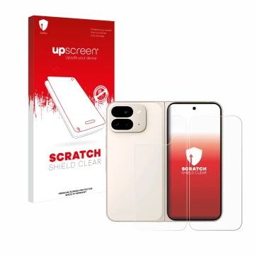 Parte frontale di una confezione del prodotto con il logo del marchio upscreen. Accanto è raffigurato il dispositivo Google Pi