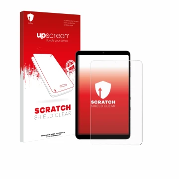 Parte frontale di una confezione del prodotto con il logo del marchio upscreen. Accanto è raffigurato il dispositivo Alldocube