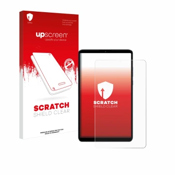 Parte frontale di una confezione del prodotto con il logo del marchio upscreen. Accanto è raffigurato il dispositivo Xiaomi Re