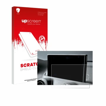 Parte frontale di una confezione del prodotto con il logo del marchio upscreen. Accanto è raffigurato il dispositivo Audi Q2 F