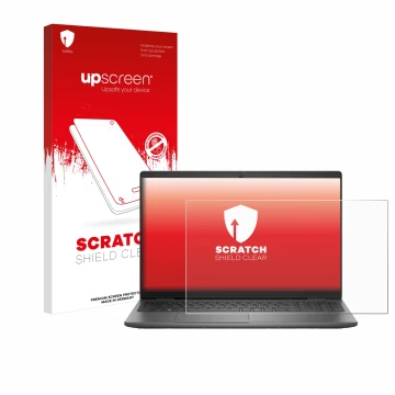 Parte frontale di una confezione del prodotto con il logo del marchio upscreen. Accanto è raffigurato il dispositivo Dell Lati