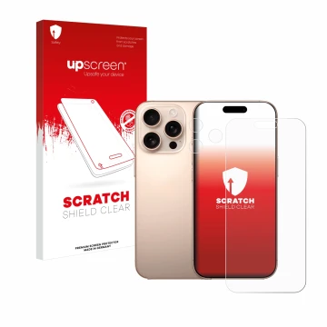 Parte frontale di una confezione del prodotto con il logo del marchio upscreen. Accanto è raffigurato il dispositivo Apple iPh