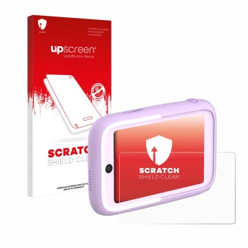 Parte frontale di una confezione del prodotto con il logo del marchio upscreen. Accanto è raffigurato il dispositivo Myfirst C