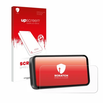 Parte frontale di una confezione del prodotto con il logo del marchio upscreen. Accanto è raffigurato il dispositivo Carpuride