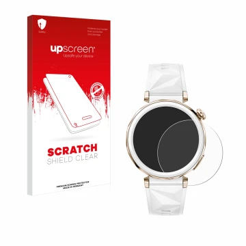 Parte frontale di una confezione del prodotto con il logo del marchio upscreen. Accanto è raffigurato il dispositivo Huawei Wa