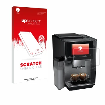 Parte frontale di una confezione del prodotto con il logo del marchio upscreen. Accanto è raffigurato il dispositivo Siemens E