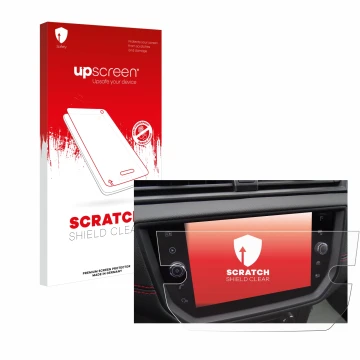 Parte frontale di una confezione del prodotto con il logo del marchio upscreen. Accanto è raffigurato il dispositivo Seat Aron