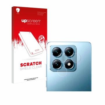 Parte frontale di una confezione del prodotto con il logo del marchio upscreen. Accanto è raffigurato il dispositivo Xiaomi 14