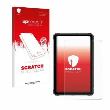 Parte frontale di una confezione del prodotto con il logo del marchio upscreen. Accanto è raffigurato il dispositivo Doogee R1