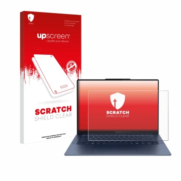 Parte frontale di una confezione del prodotto con il logo del marchio upscreen. Accanto è raffigurato il dispositivo Lenovo Yo