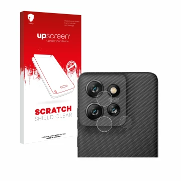 Parte frontale di una confezione del prodotto con il logo del marchio upscreen. Accanto è raffigurato il dispositivo Motorola 