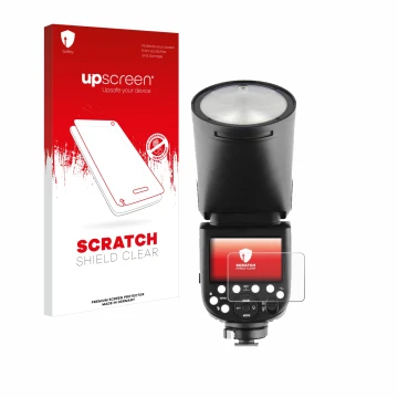 Parte frontale di una confezione del prodotto con il logo del marchio upscreen. Accanto è raffigurato il dispositivo Godox TT6