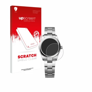 Parte frontale di una confezione del prodotto con il logo del marchio upscreen. Accanto è raffigurato il dispositivo Rolex Oys