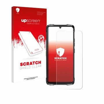 Parte frontale di una confezione del prodotto con il logo del marchio upscreen. Accanto è raffigurato il dispositivo Cubot Kin