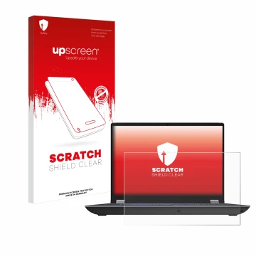 Parte frontale di una confezione del prodotto con il logo del marchio upscreen. Accanto è raffigurato il dispositivo Lenovo Th