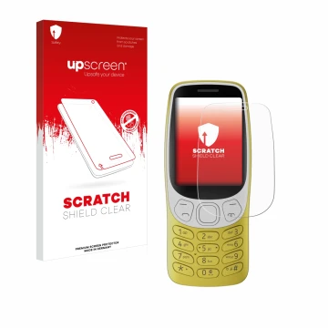 Parte frontale di una confezione del prodotto con il logo del marchio upscreen. Accanto è raffigurato il dispositivo Nokia 321