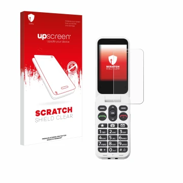 Parte frontale di una confezione del prodotto con il logo del marchio upscreen. Accanto è raffigurato il dispositivo Doro Leva