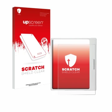 Parte frontale di una confezione del prodotto con il logo del marchio upscreen. Accanto è raffigurato il dispositivo Boox Go C