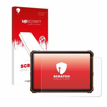 Parte frontale di una confezione del prodotto con il logo del marchio upscreen. Accanto è raffigurato il dispositivo Blackview