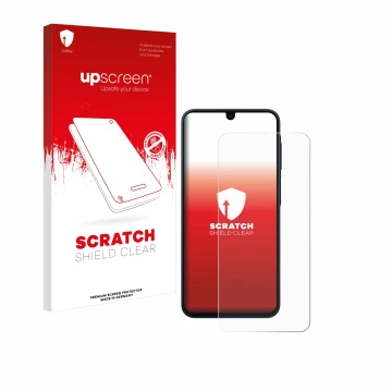 Parte frontale di una confezione del prodotto con il logo del marchio upscreen. Accanto è raffigurato il dispositivo Samsung G