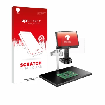 Parte frontale di una confezione del prodotto con il logo del marchio upscreen. Accanto è raffigurato il dispositivo Tomlov TM