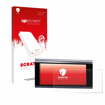 Parte frontale di una confezione del prodotto con il logo del marchio upscreen. Accanto è raffigurato il dispositivo Audi Q3 S