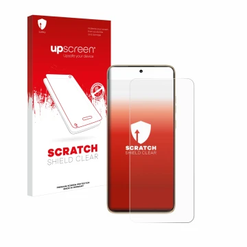 Parte frontale di una confezione del prodotto con il logo del marchio upscreen. Accanto è raffigurato il dispositivo Motorola 