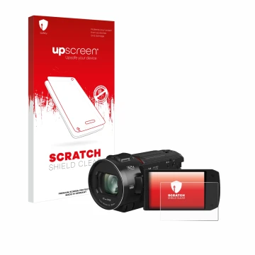 Parte frontale di una confezione del prodotto con il logo del marchio upscreen. Accanto è raffigurato il dispositivo Panasonic