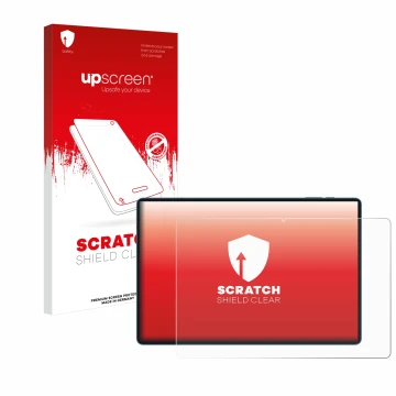 Parte frontale di una confezione del prodotto con il logo del marchio upscreen. Accanto è raffigurato il dispositivo Teclast T