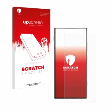 Parte frontale di una confezione del prodotto con il logo del marchio upscreen. Accanto è raffigurato il dispositivo Nubia Z70