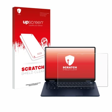 Parte frontale di una confezione del prodotto con il logo del marchio upscreen. Accanto è raffigurato il dispositivo HP OmniBo
