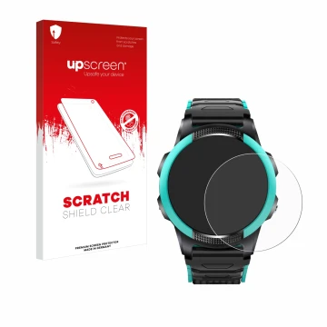 Parte frontale di una confezione del prodotto con il logo del marchio upscreen. Accanto è raffigurato il dispositivo SaveFamil