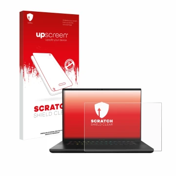 Parte frontale di una confezione del prodotto con il logo del marchio upscreen. Accanto è raffigurato il dispositivo Razer Bla